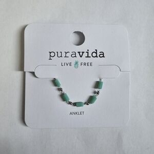 Pura Vida Silver and Teal Anklet